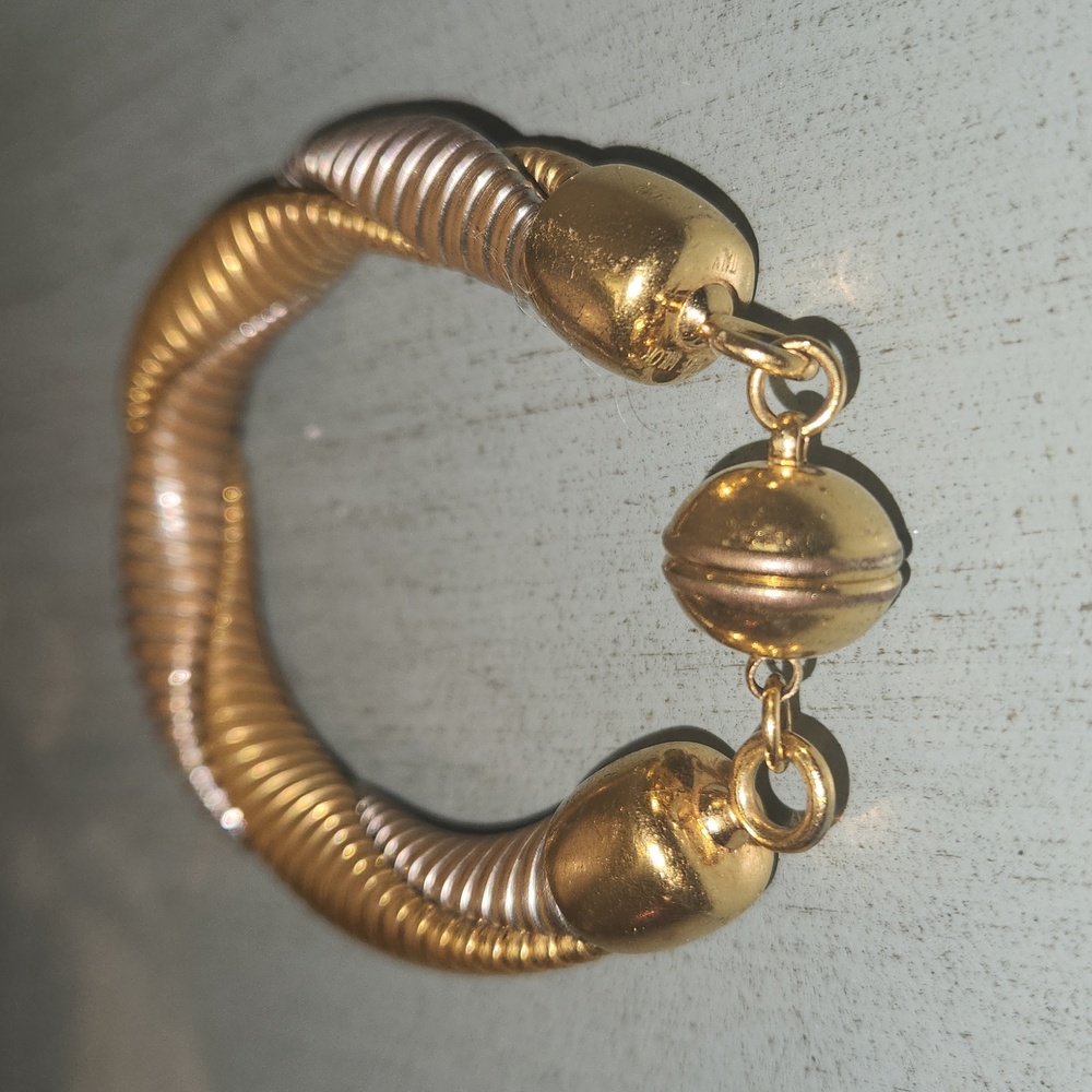 Sterling silver and brass entwined two toned metal bracelet size small